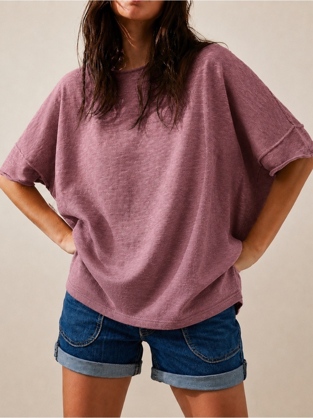 Free People We The Free Winnie Sweater Tee Linen Blend Oversized Rosewood XS